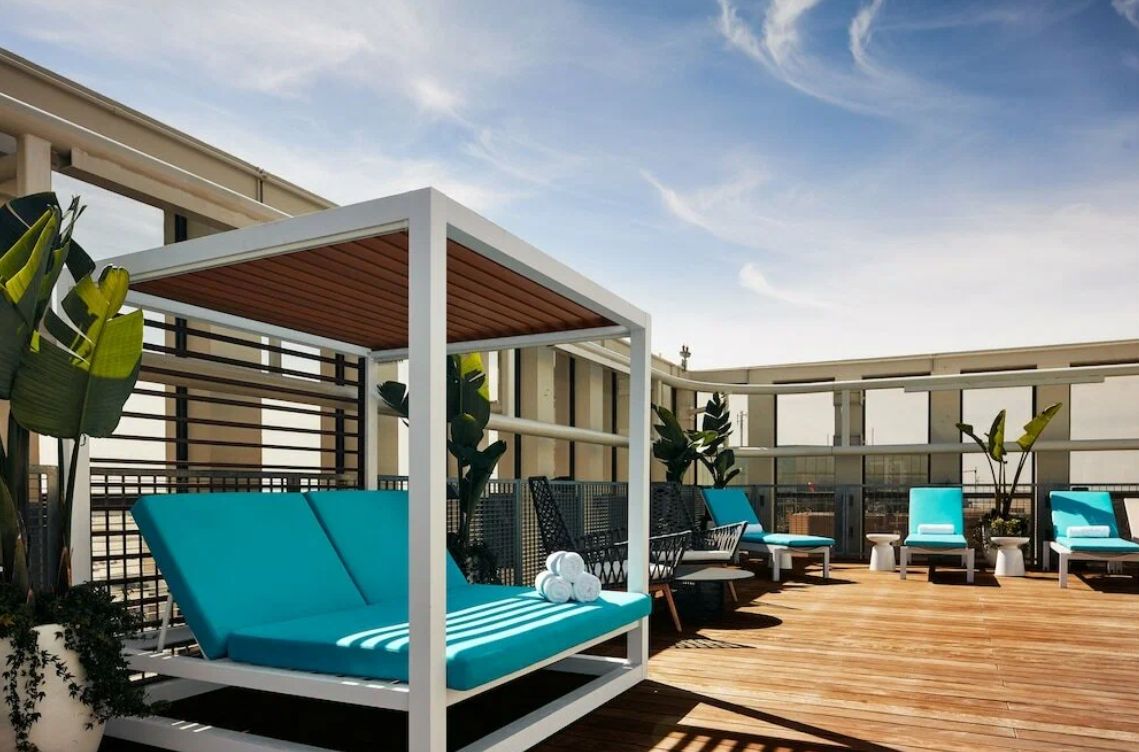 Outdoor cabanas by the pool