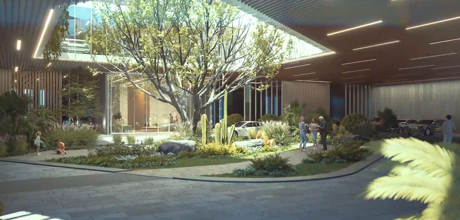 Lush Central Courtyard & Green Podium